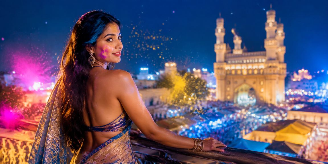Hyderabad Charminar lit up with sports betting and Holi festival lights